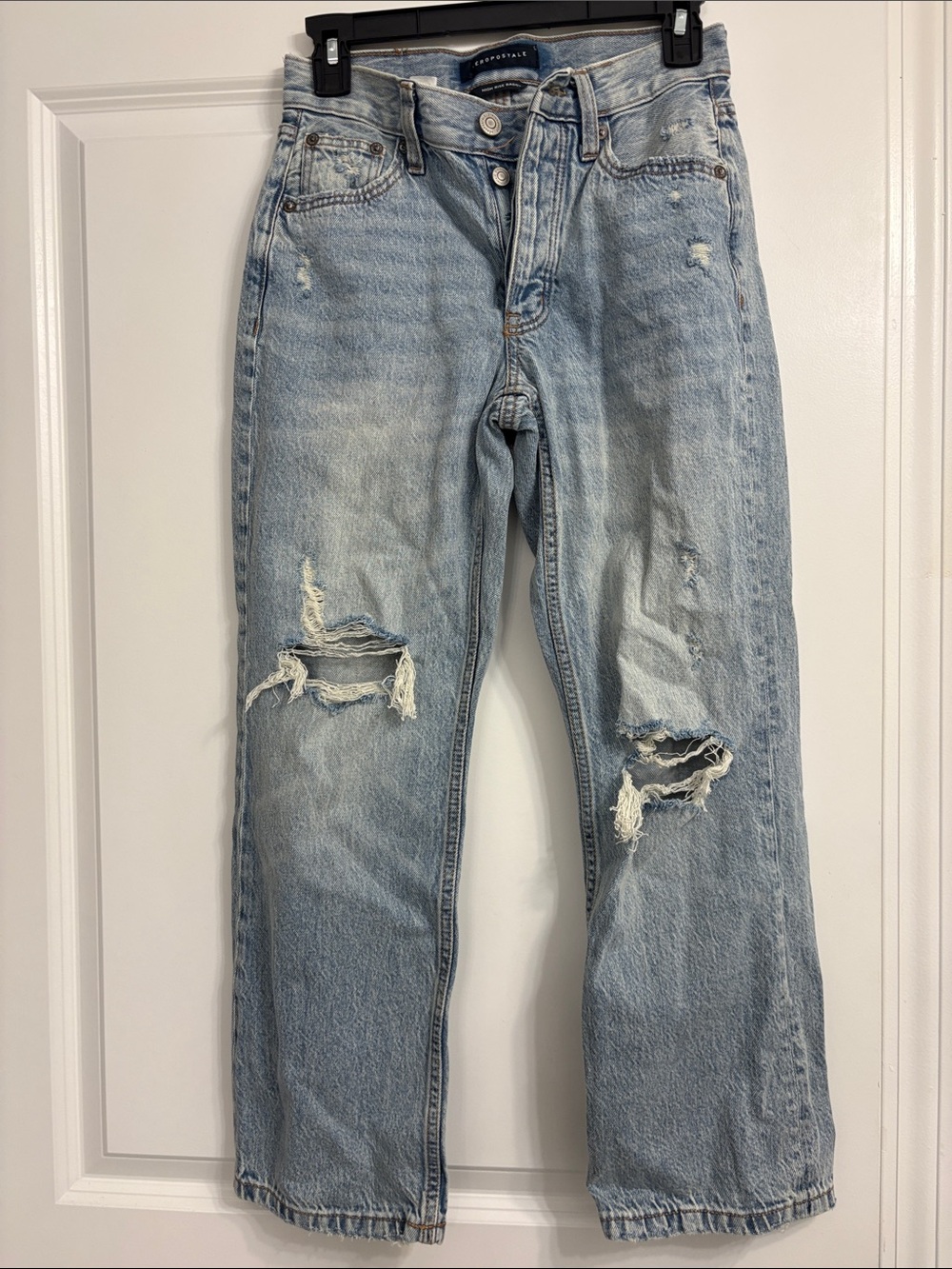 Aeropostale Light Blue Distressed Straight-Leg Jeans